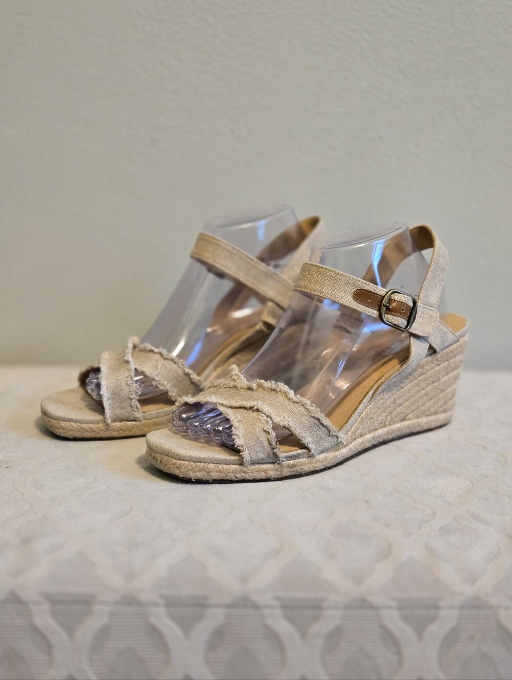 Lucky Brand Frayed Espadrille Wedge Sandals in Beige